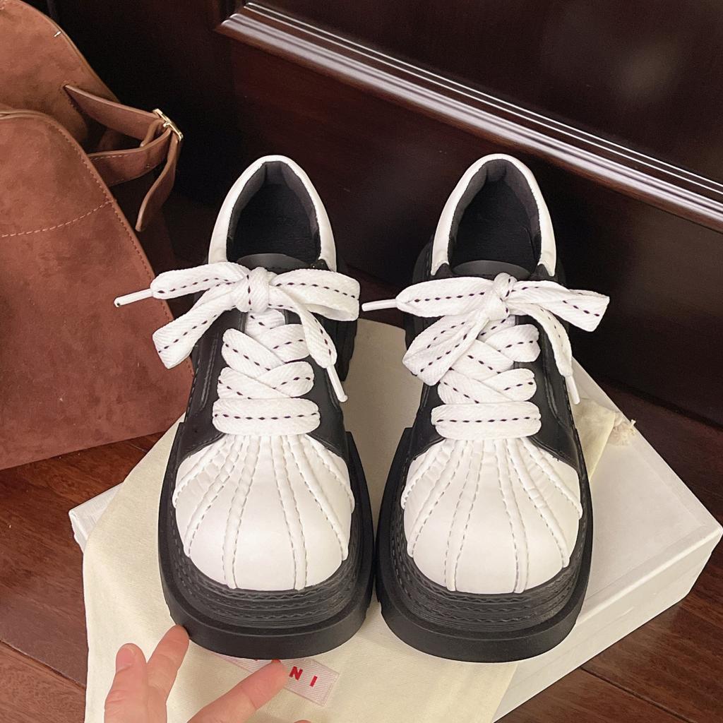 Muffin ugly cute YYDS niche thick-soled small leather shoes sweet cool women loafers heightening small big head wind single shoes