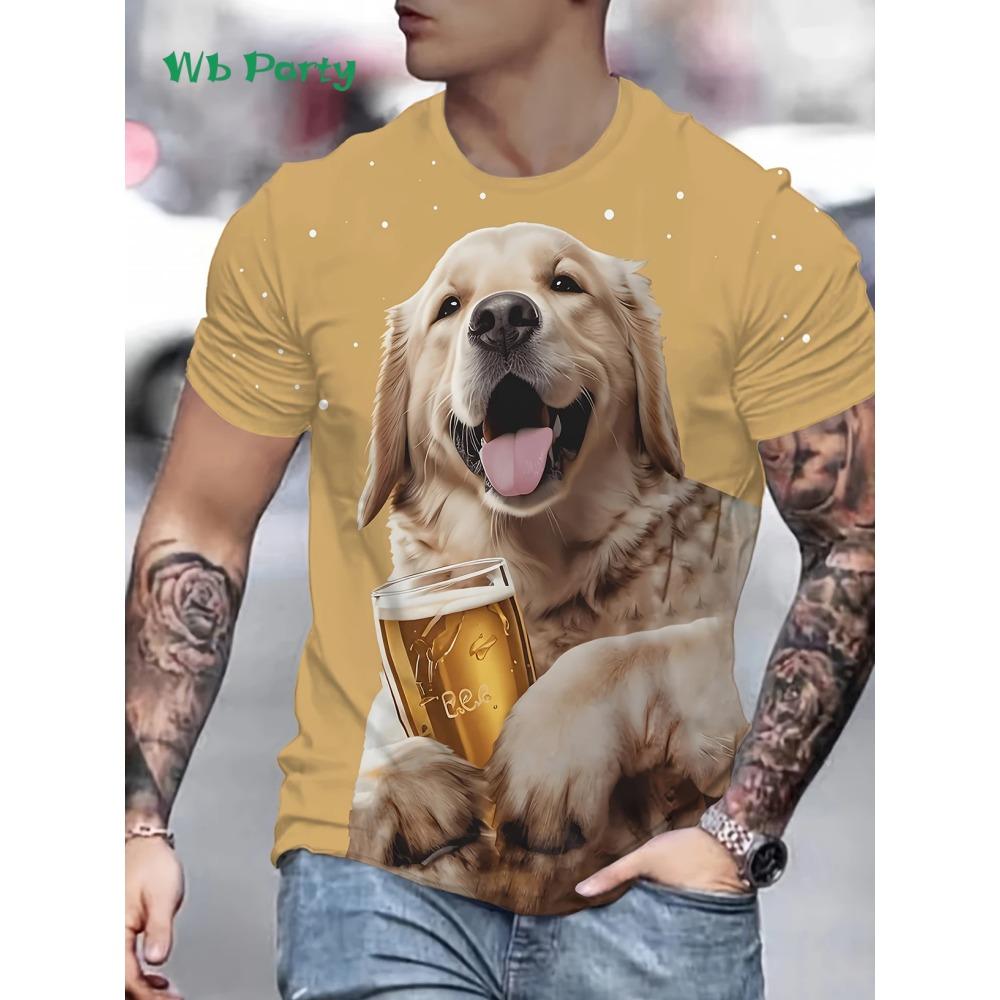 3D animal print T-shirt Summer Street men's T-shirt fashionable round neck men's top oversized men's short sleeved T-shirt