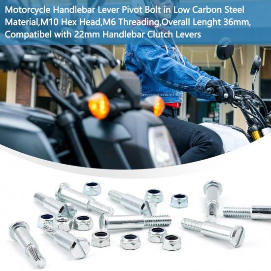 Motorcycle Handlebar Lever Pivot Bolt in Low Carbon Steel Material,M10 Flat Slotted Head,M6 Threading,Overall Lenght 32mm,Compatibel with 25mm