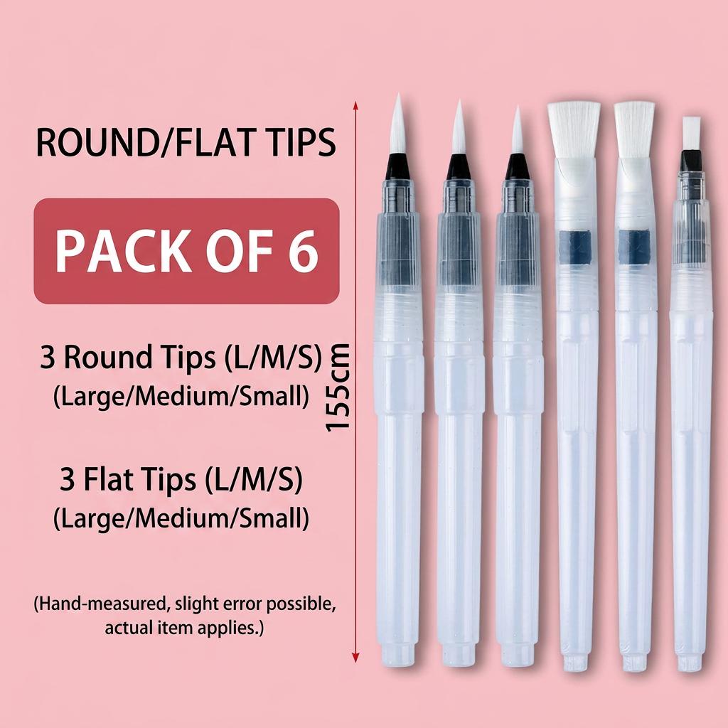 6pcs Watercolor Paint Brush Set Refillable Water Brush Nylon Bristle Brush Nylon Bristle For Solid Watercolor Painting