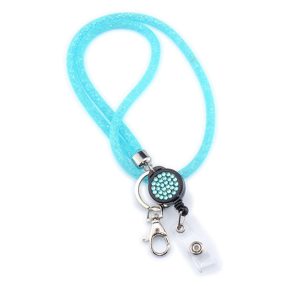 Fishnet Rhinestone Retractable ID Badge Necklace with Easy-Pull Buckle