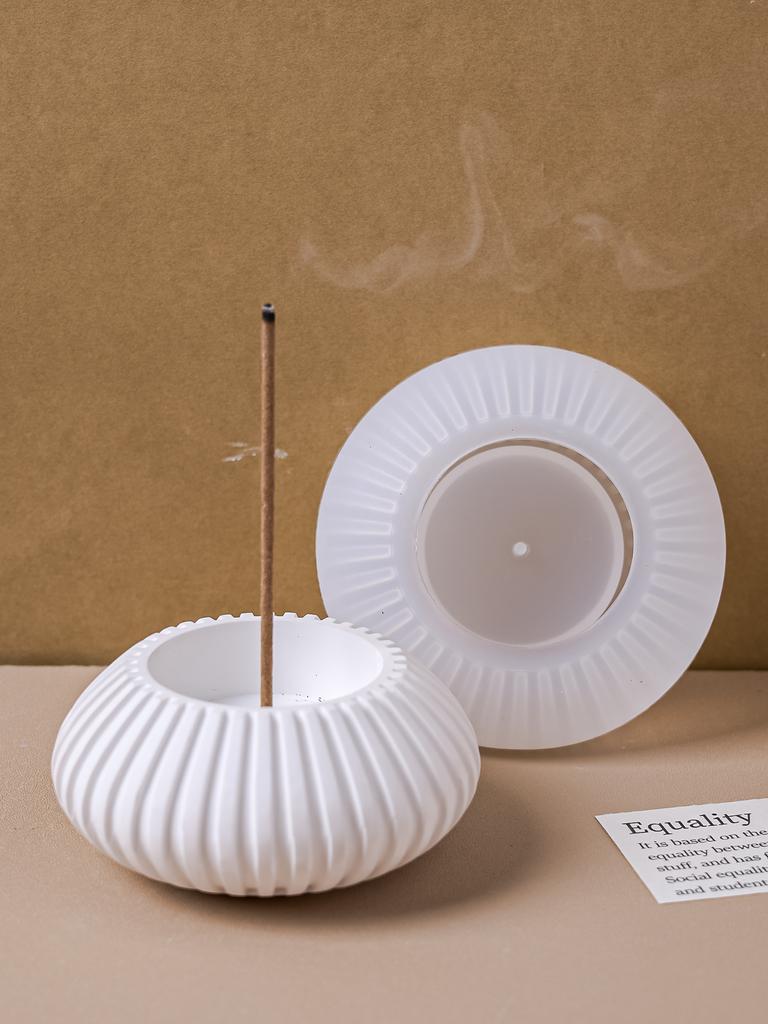 DIY Stripe Round Incense Tray Silicone Mold Simple Candlestick Concrete Gypsum Molds Thread Incense Insert Stick Holder Mould