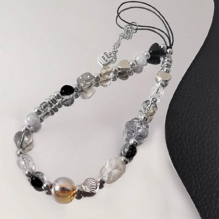 Elegant Flower Bead Pendant Accessory Y2K Heart Phone Charm Strap Hangings Charm