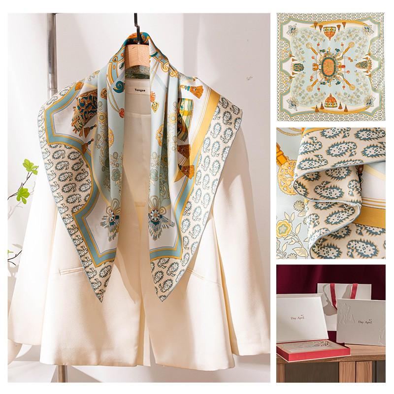 2026 Silk Scarf Square Mulberry Shawl Vintage Style Women