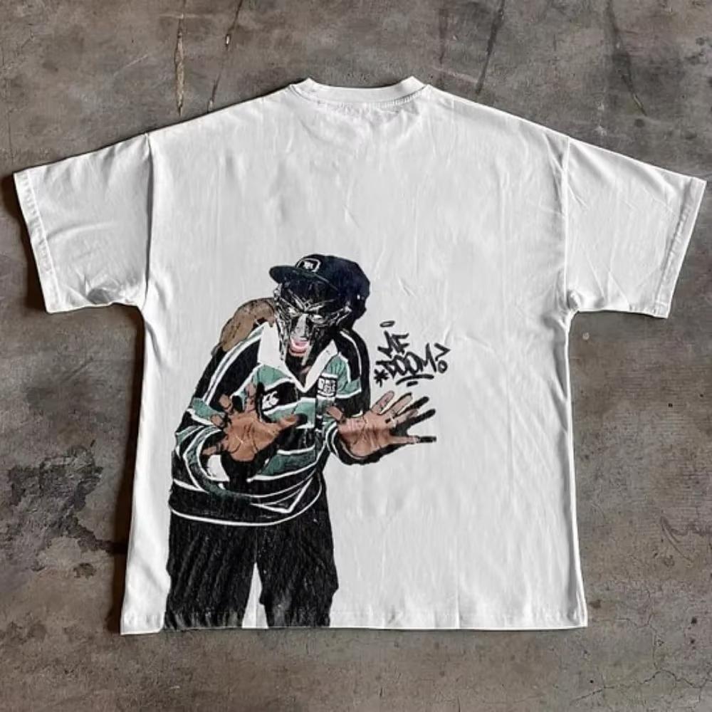 T Shirt Y2K Short Sleeve Tops Men Women Harajuku Hip Hop Gothic MF Doom Graphic Print Oversized TShirt Round Neck Cotton Clothes