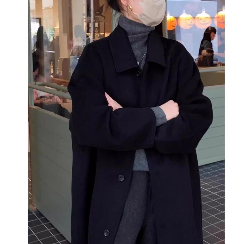 2025 Yellow Doll Collar Woolen Coat for Women - New Korean Autumn/Winter Thickened Mid-Length Outerwear