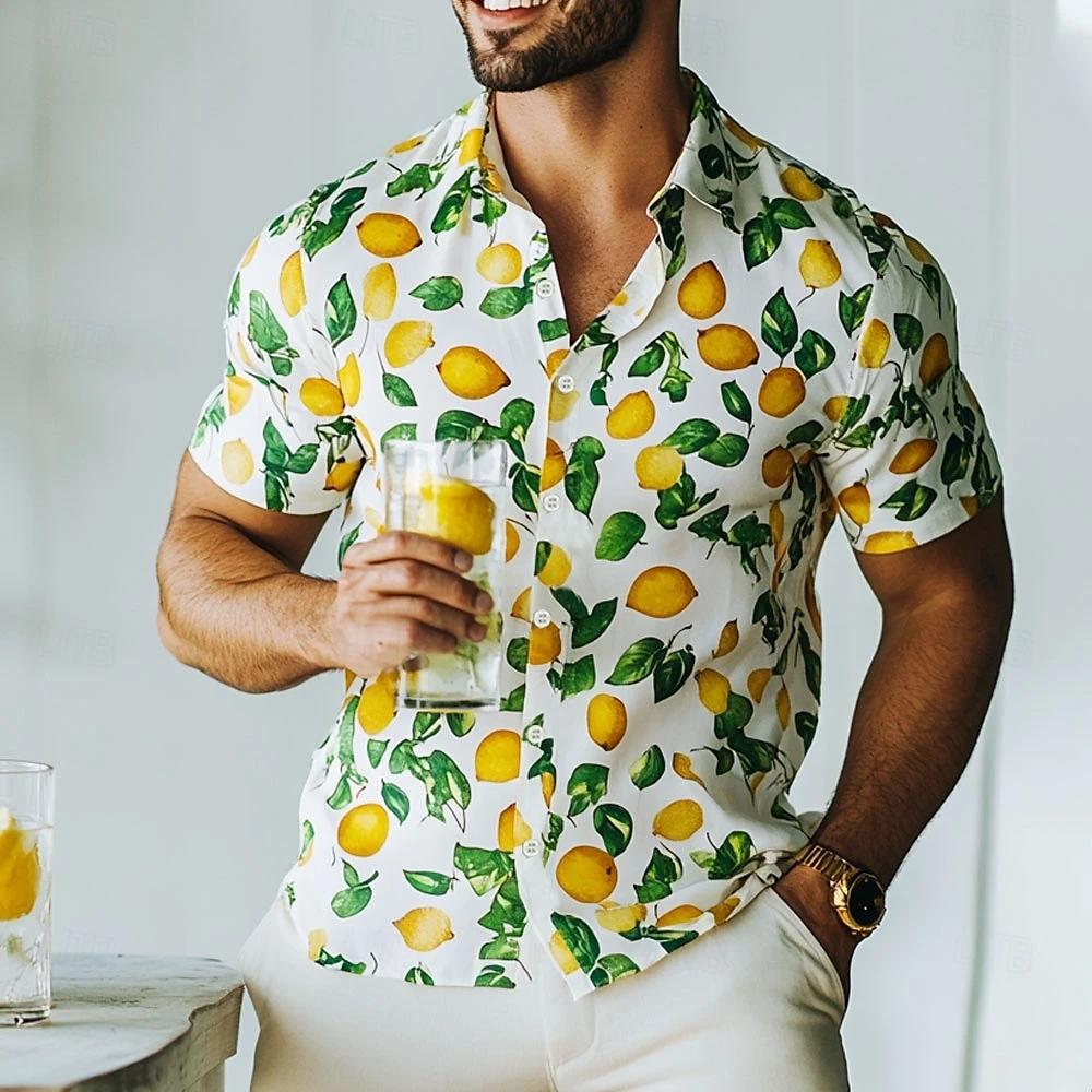 

Men s Shirt Fruit Printing Halikpash Shirt Short-sleeved Shirt Summer Casual Top Loose and Versatile Style Fashion Formal Attire S