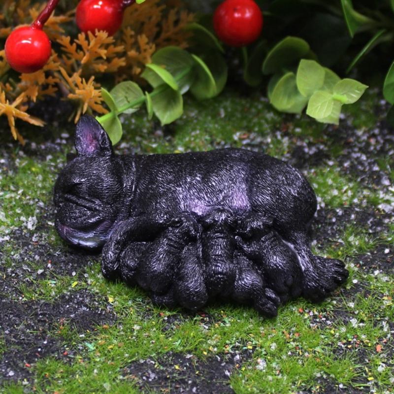 Nurturing Dog Miniature Nursing Mom French Dog and Baby Puppies Resins Figurine for Home Tabletop Shelf Display Ornament