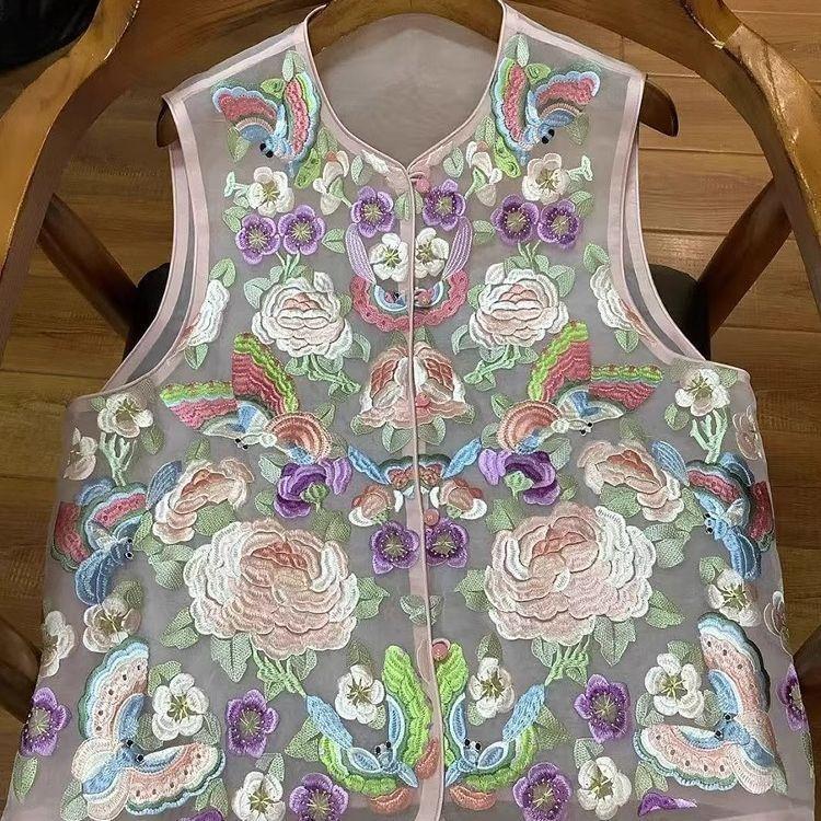 Style embroidered vest versatile summer new 2025 top retro thin vest fashionable