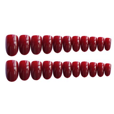 Wine Red Round Fake Nails Wearing Manicure Stickers Finished Nail Pieces