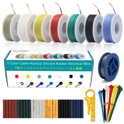 16AWG Silikonový elektrický kabel 7 barev Lanko Pocínovaná měď Měkký pro DIY, Lampy, Domácí spotřebiče, Baterie atd.. (7x13 stop)