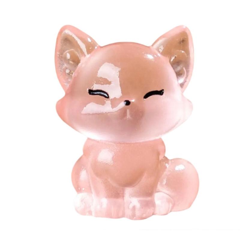 6pcs Cute Little Foxes Sculptures with Glowing in Dark Effect Luminously Animal Figurines for Home Car Interior Decors