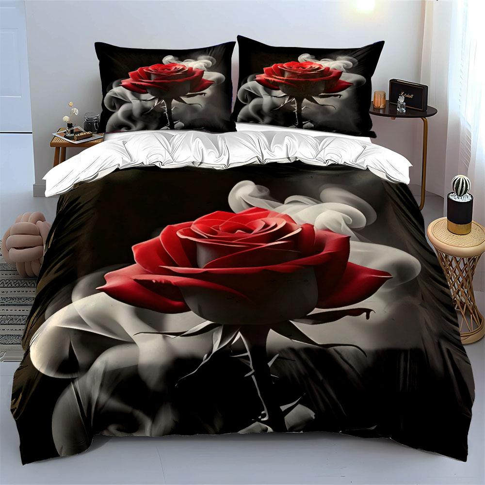 Romantic Rose Decor Set Soft Comfortable Duvet Cover Bedding Set Included 1*Duvet Cover & 2*Pillowcases, Gift