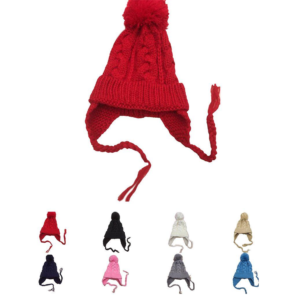 Kids Children Knit Hat Solid Color Ear Flaps Cap Boy Girl Warm Beanie Bonnet