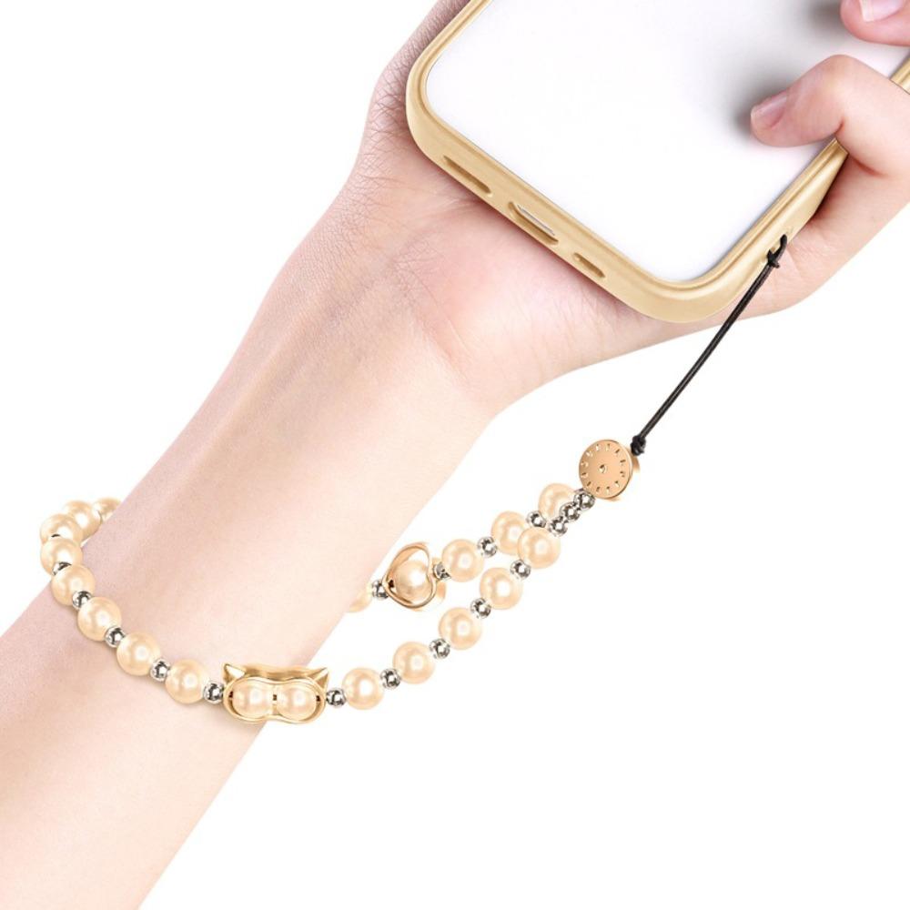

Wrist Strap Beaded Phone Lanyard Cat Eye Cellphone Charm Pearl Phone Chain Christmas Present шампанского/золотой
