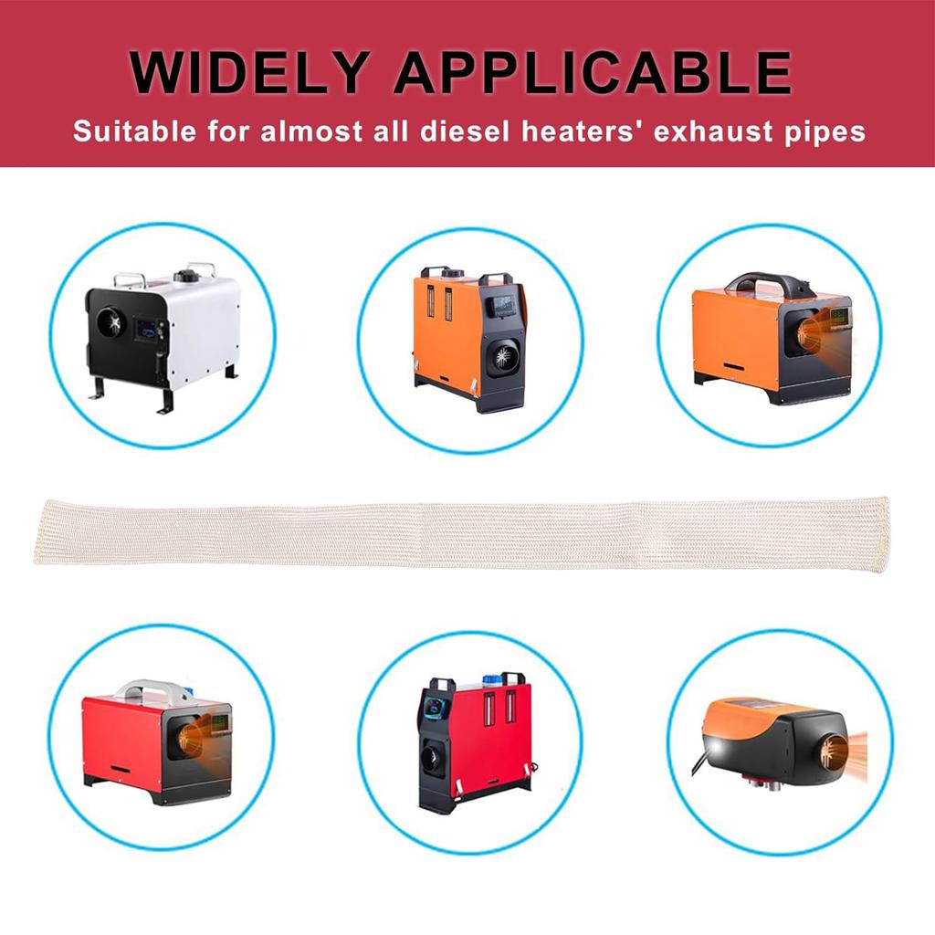 Exhaust Heat Insulation Sleeve Kit, Fiber Exhaust Pipe Heat Sleeve with 2 Clamps, High Temperature Protection Wrap for