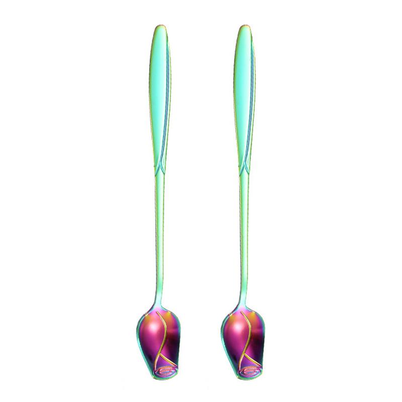 2Pcs Rose Flower Stirring Spoon Set Stainless Steel Ice Cream Spoon, Multi-color (BPA Free, No FDA)