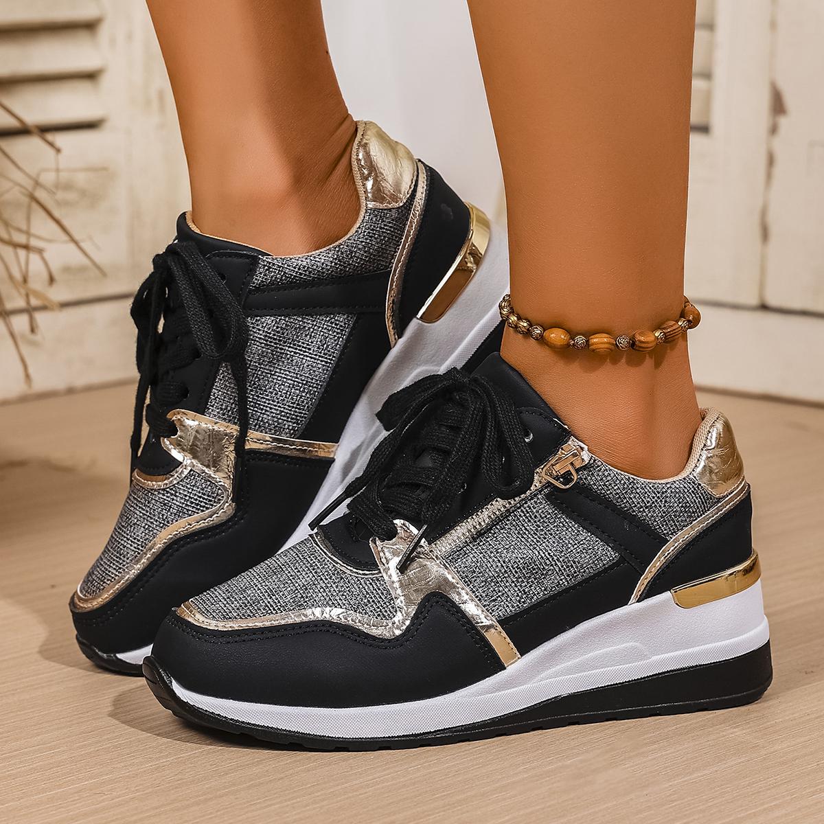 

Women Sneakers New Platform Casual Shoes Leather Patchwork Sport Shoes Ladies Outdoor Running Vulcanized Shoes Zapatos De Mujer 39 чорний