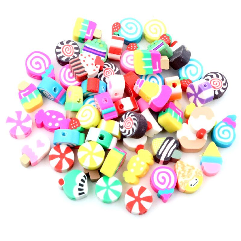 50pcs 10mm Clay Spacer Beads Polymer Loose Beads Random Colors Fruit Flower Animal Shape For Jewelry Making DIY Accessories