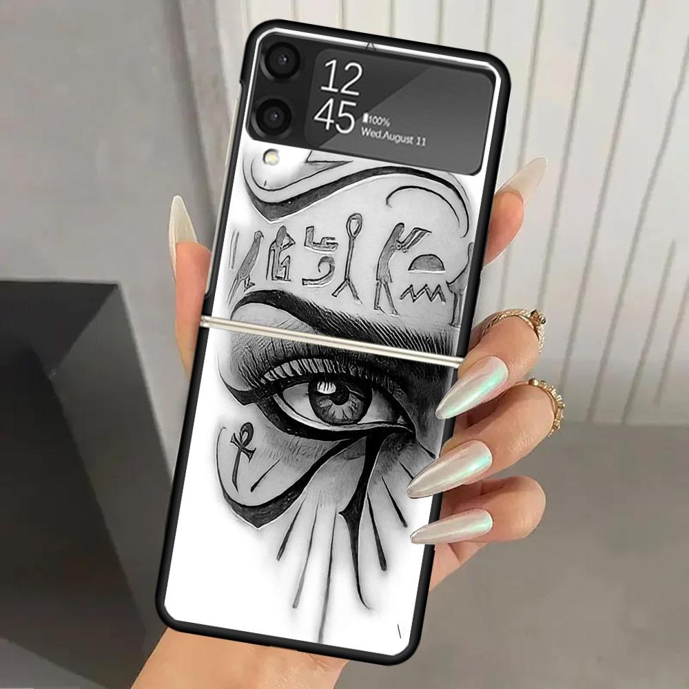 Sacred Eye of Horus Egypt Fresco Hard PC Phone Case For Samsung Galaxy Z Flip 6 5 4 3 Black Cover ZFlip6 Flip5 Flip4 5G Foldable