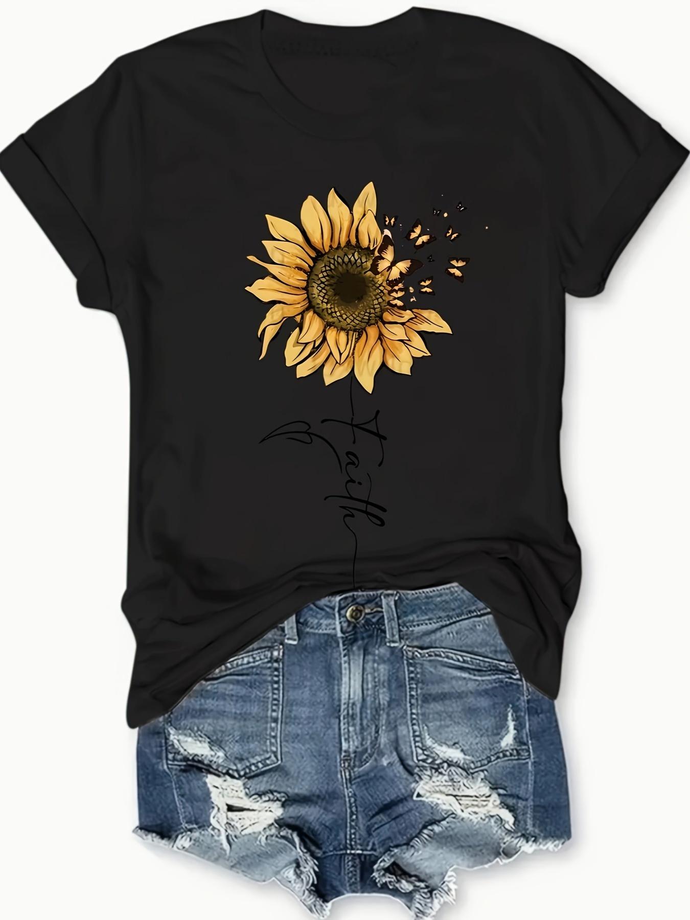 

Women s Sunflower and Butterfly Graphic T-Shirt - Casual Short Sleeve Top Perfect for Spring & Summer Fashion Sunflower Shirt 4XL