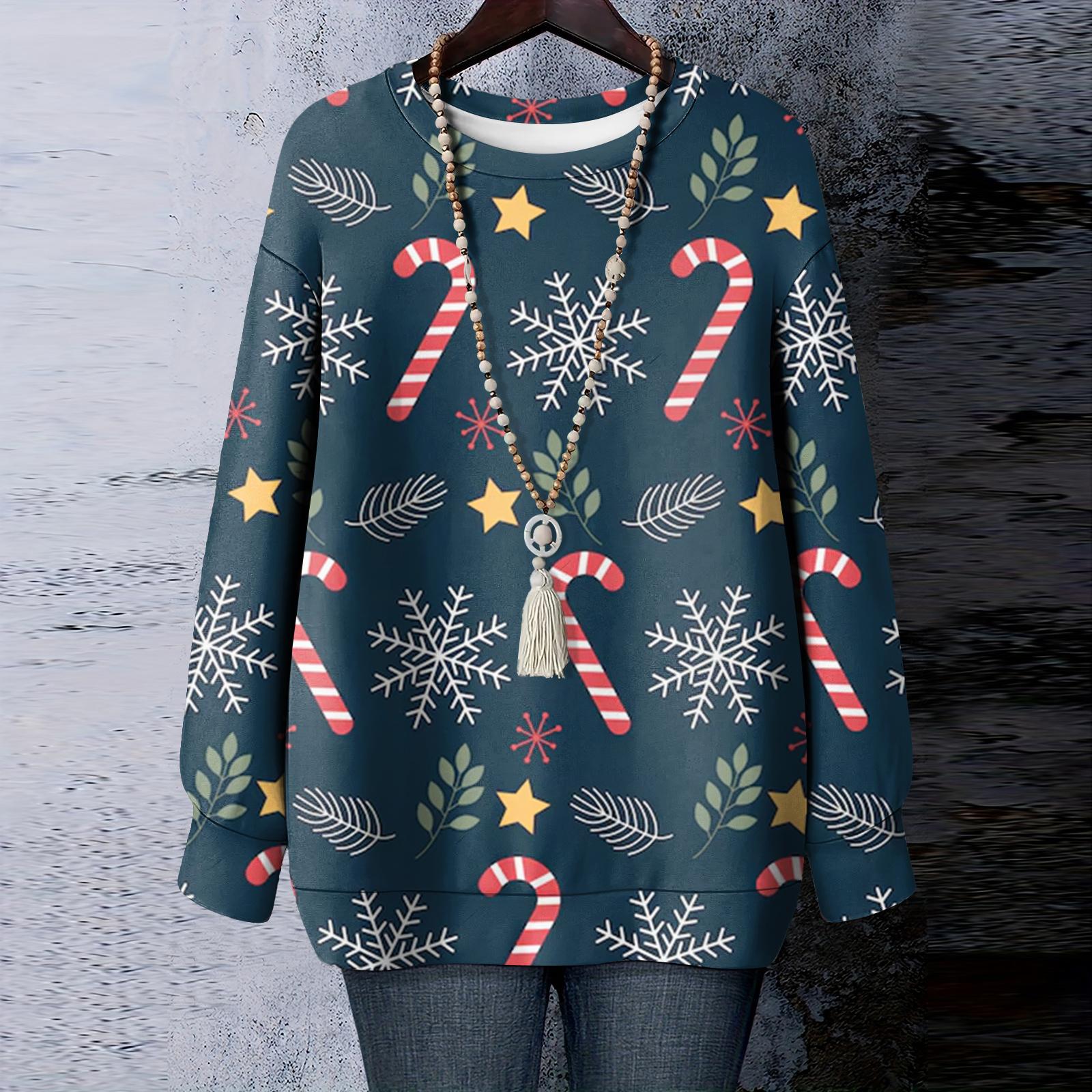 

Женская рождественская футболка с круглым вырезом и длинными рукавами L темно-синий