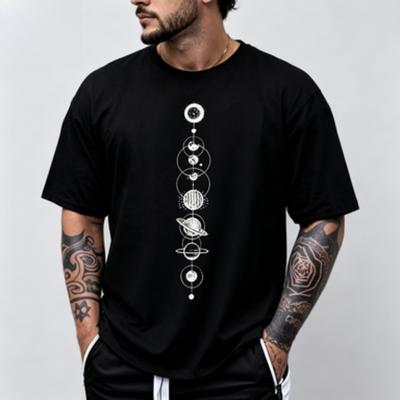 Summer Unisex Cotton Tee Vintage Galaxy Solar System Planet Graphic Round Neck Daily Casual Loose Unisexs T Shirt