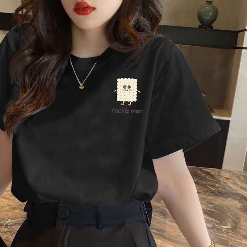 HNXC White Short-sleeved T-shirt for Women, Summer Loose Printed T-shirt for Ladies