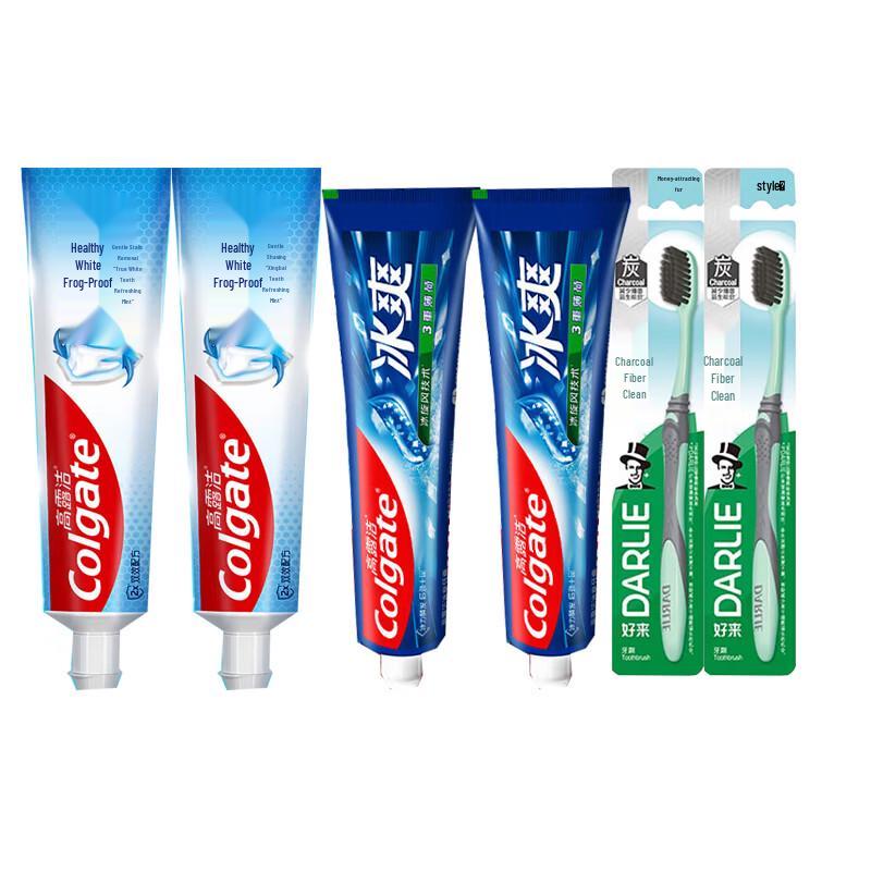 Colgate Whitening Anti-cavity & Icy Mint Toothpaste Bundle with Toothbrushes