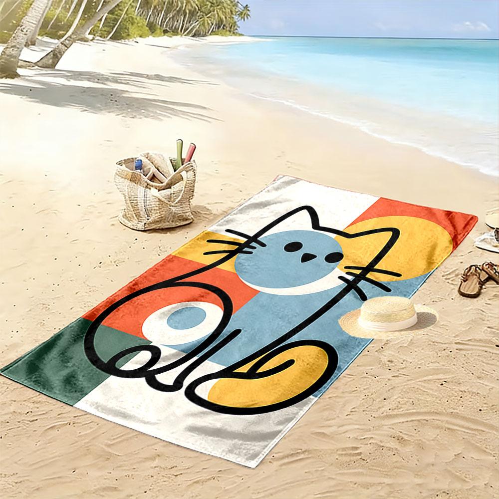 Stylish Abstract Feline Charm Print Beach Towel, Quick Drying, Suitable for Travel, Outdoor Sports, Jogging, the Beach and Swimming, Gift