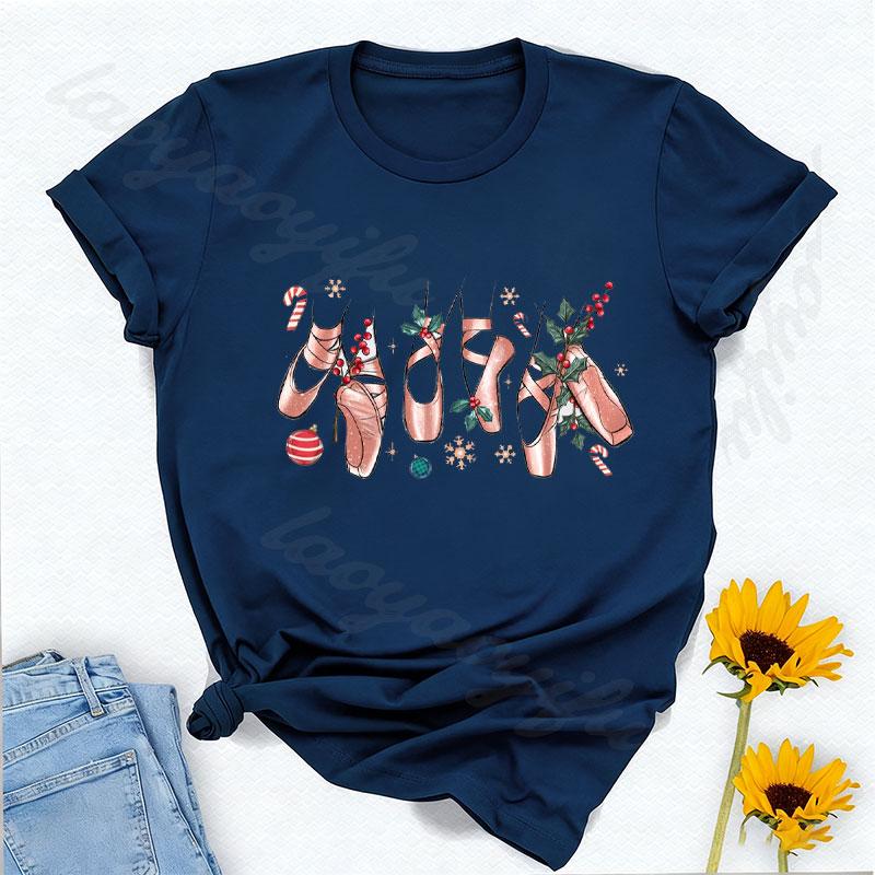 Ballet Slipper Cotton TShirt Merry Dancemas TShirt Dancing Christmas TShirt Ballerina Christmas Gift Women Clothes Y2k Top