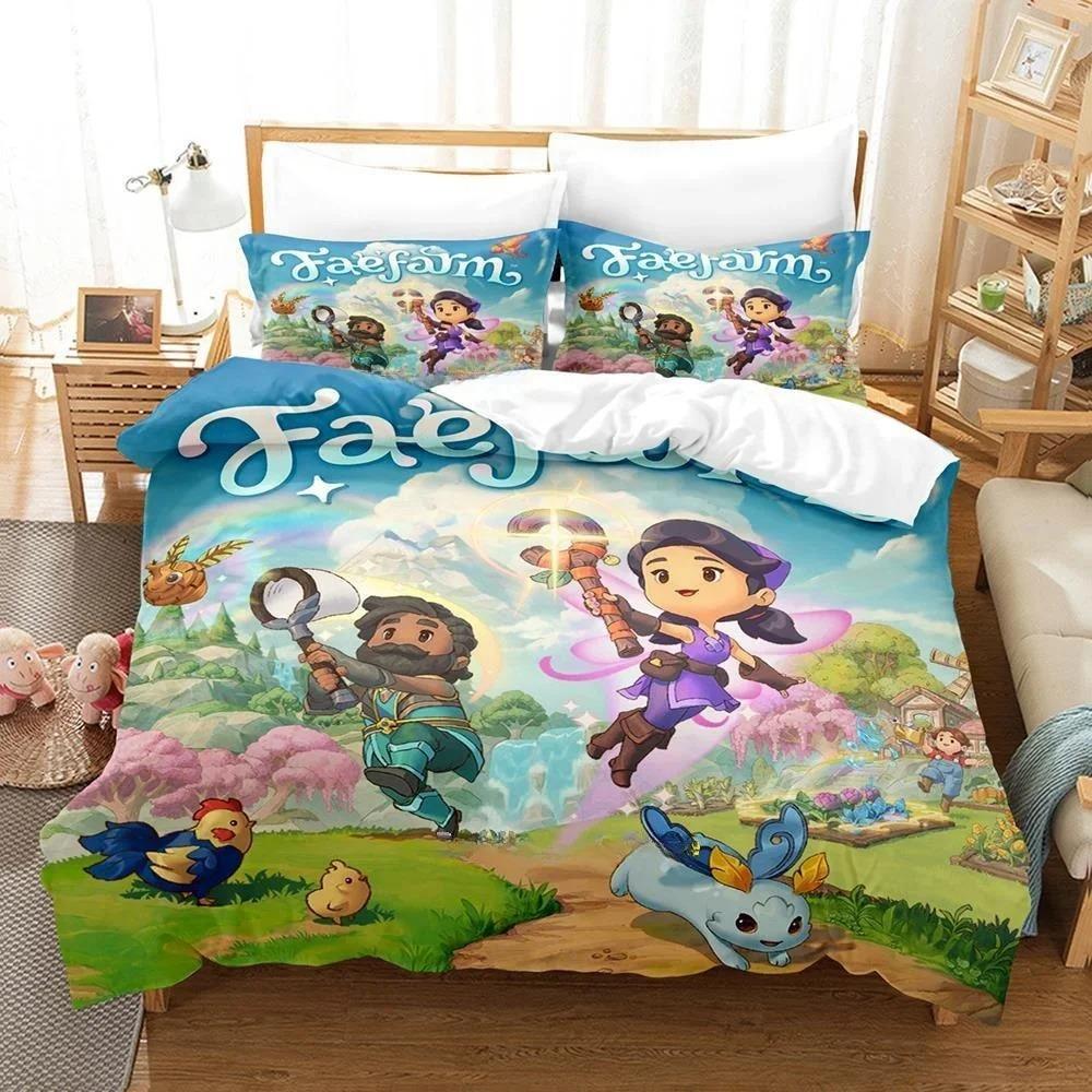 

3D Printing Game Bed Sheet Sets Fae Farm Bedding Set Single Twin Full Queen King Size Bed Set Adult Kid Bedroom Duvet Cover Sets EU Single(135*200cm)3pcs