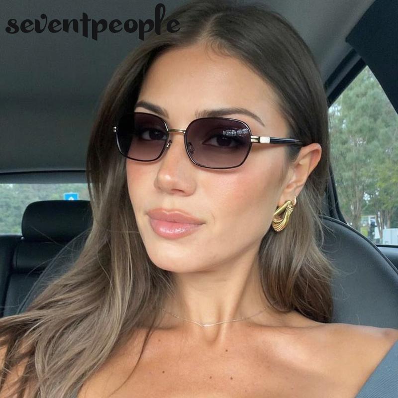 Steampunk Rectangle Sunglasses  Luxury Brand Trendy Metal Small Frame Sunglass For Ladies Classic Rectangular Shades UV400
