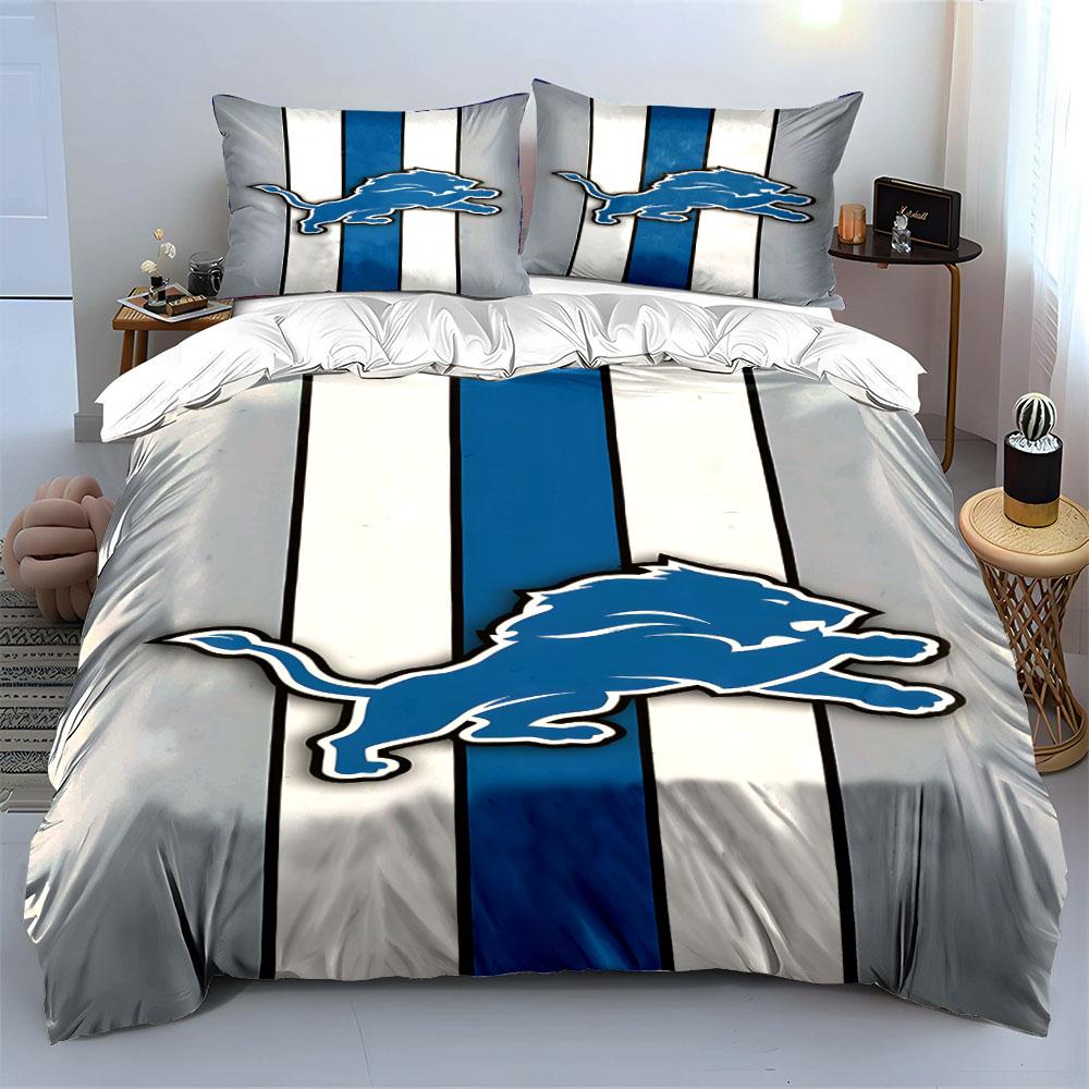 Blue Lion on Striped Background Print Bedding Set Duvet Cover Pillowcases (1* Duvet Cover 2* Pillowcases Do Not Include Comforter)