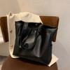 Vertical Square Large Capacity Handbag Solid Color Portable Shoulder Bag  College Student