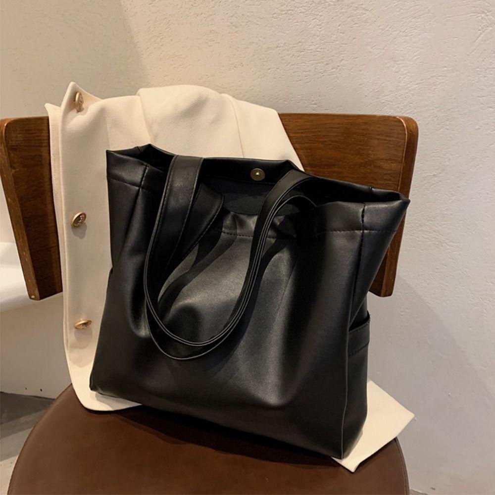 Vertical Square Large Capacity Handbag Solid Color Portable Shoulder Bag College Student