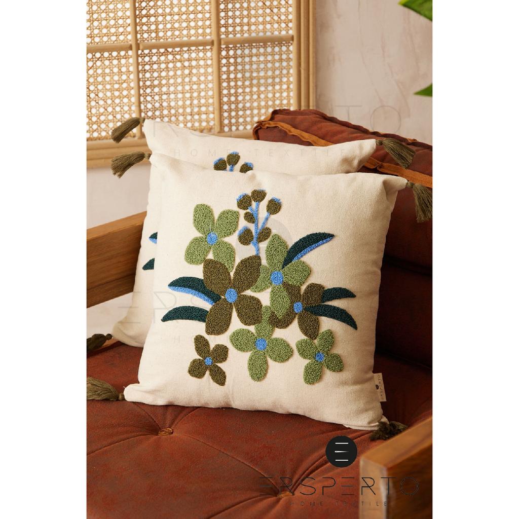 Flower Tassel Linen Decorative Throw Pillow Cover Pillow Case 1 Piece 43x43cm