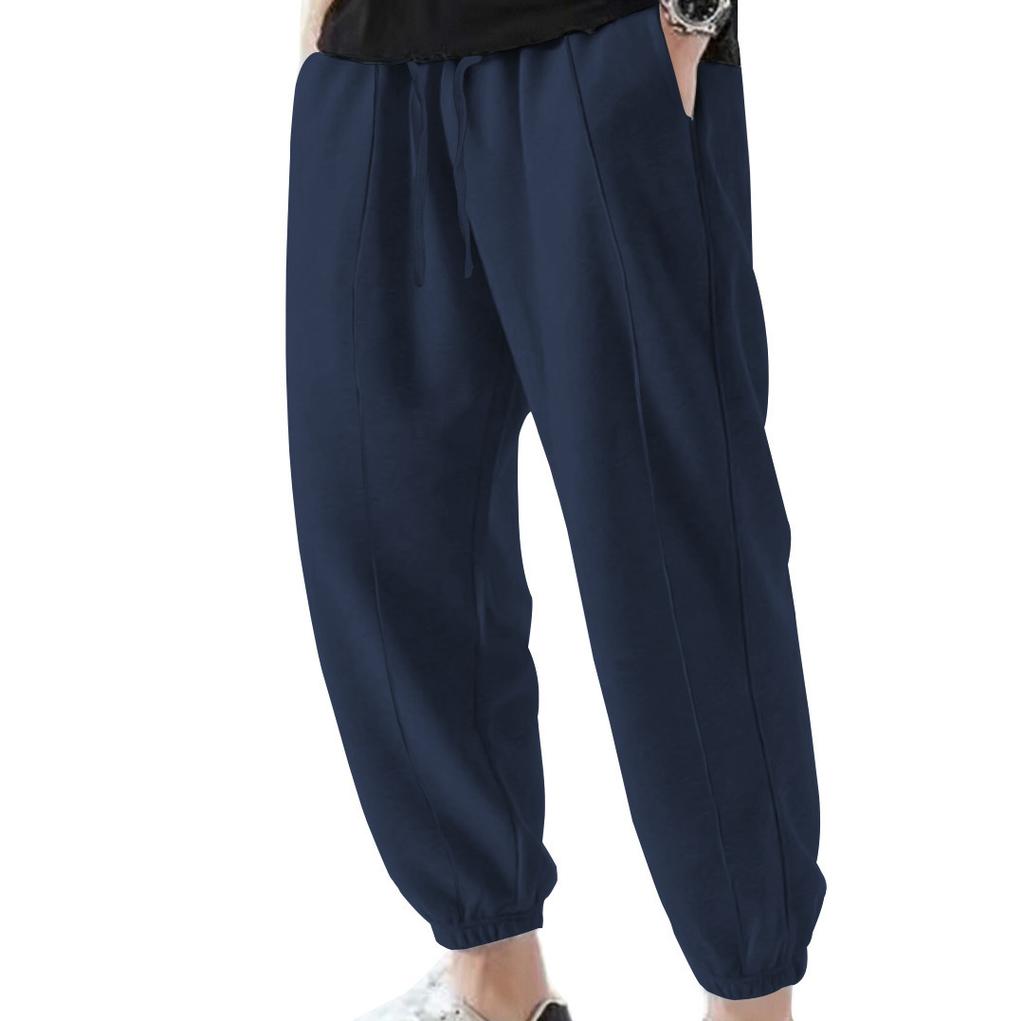 2025 new solid color large size casual pants men's summer trend casual loose leggings men's