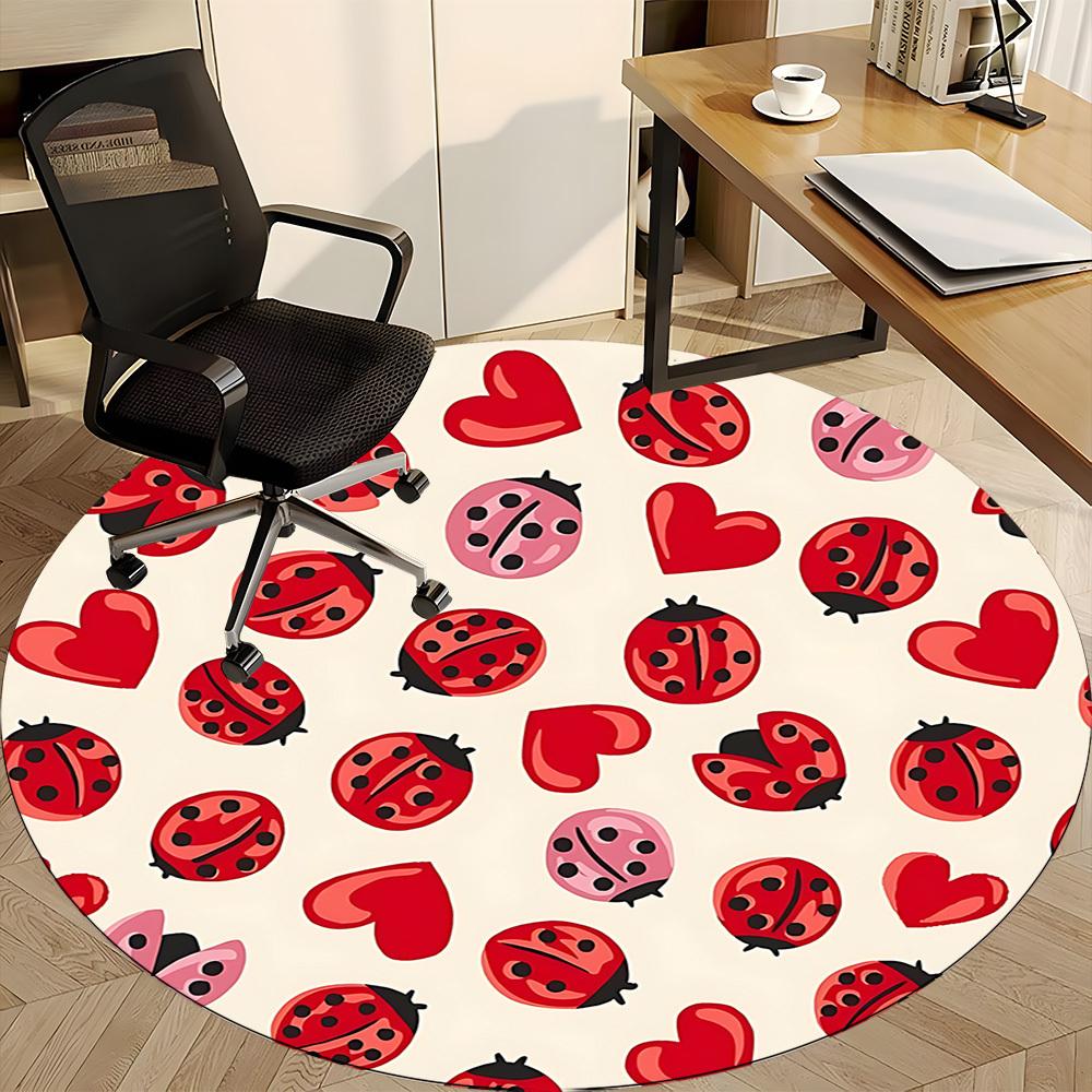 1pc Ladybug Hearts Office Round Area Rug, Indoor Mat Suitable For Office, Under Office Chairs Bedroom Living Room Home Decor, Room Deco