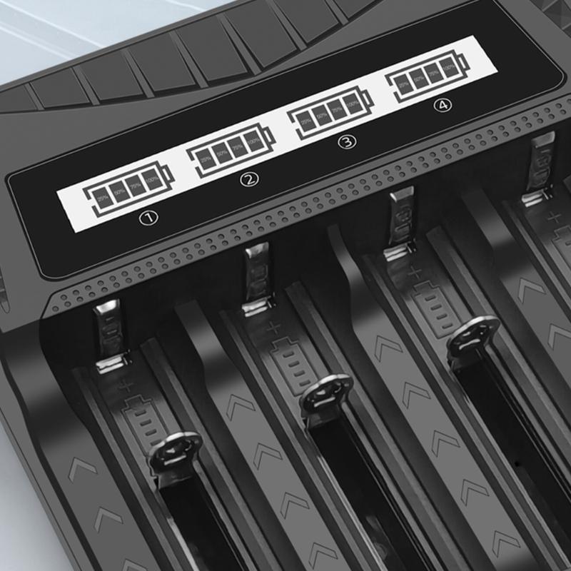 Intelligent Battery Charging 2400mA 4-Slot with LCD Display Type C Input Compatible Multiple Battery 26650/21700/18650