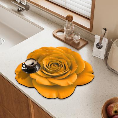 3D Flower Diatomite Drying Mat Sink Tray for Dishes Non-Slip Fast Absorb Kitchen Countertop Drip