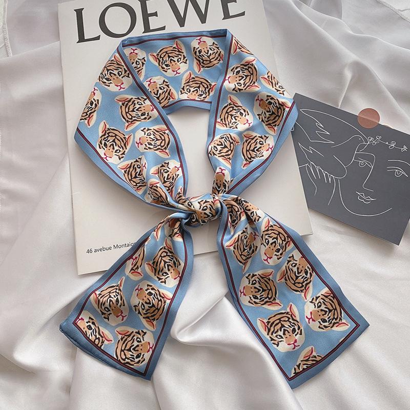 Print Flower Small Scarf For Women Handle Bag Ribbons Fashion Head Scarf Small Long Skinny Scarves Headbands