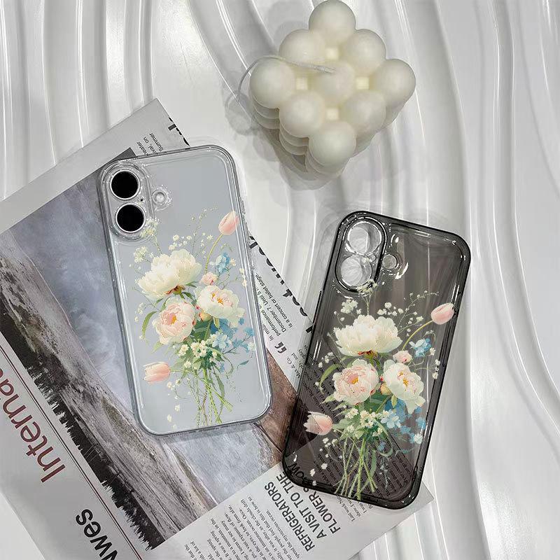 White Bouquet Transparent Phone Case for iPhone 13, 14, 15 Pro, and 16 Pro Max