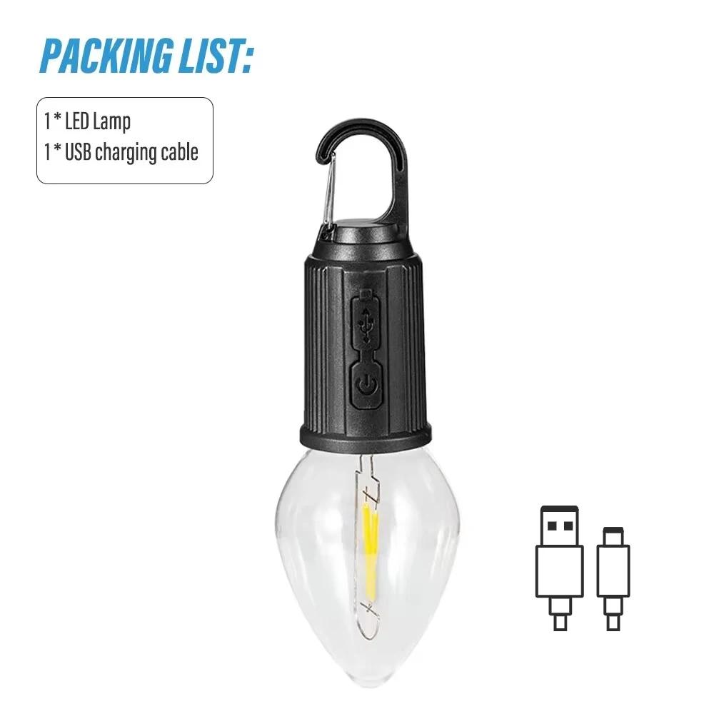 Portable Camping Light 600mAh LED Camping Lamp with Hook Portable Lighting Lantern Type C Charging Waterproof for Hiking Fishing