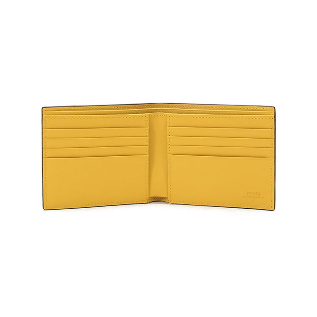 Fendi Logo Print Short Double Fold Calfskin Wallet Men Wallet Black Yellow 7M0169ADM8F0R2A