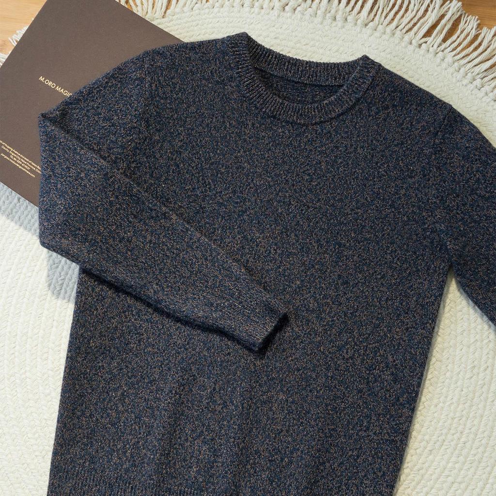 Men's Thickened Cashmere Sweater, 7-Gauge Knit, Round Neck, Plain, Autumn-Winter Base Layer.