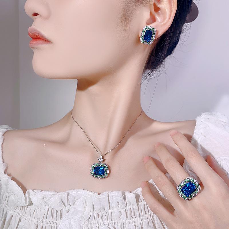Set Jewelry Earrings Necklace Ring Color Treasure Cloisonne High Sense Women'S Light Luxury