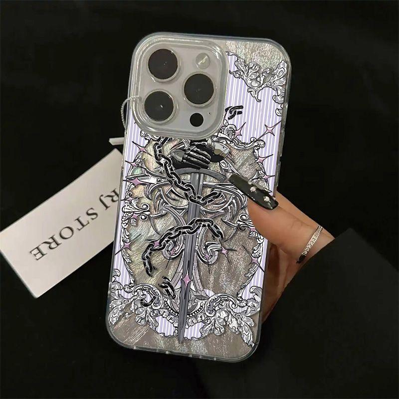 Middle Ages Retro Sword Iron Chain Phone Case For iPhone 17 16 15 14 13 12 11ProMax XR XS MAX 78PLUS INS Shake Proof Laser Cover