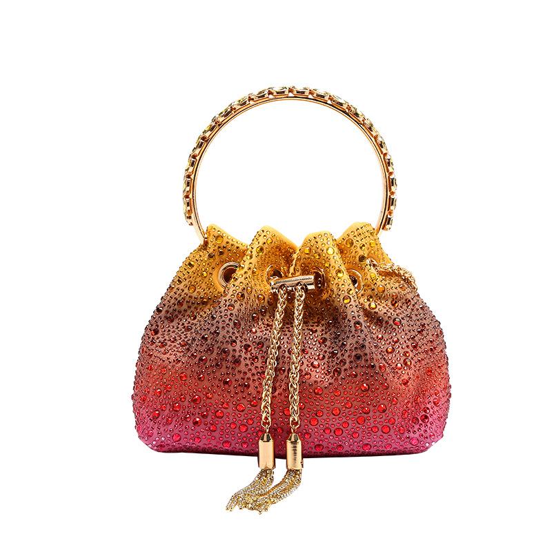 Gradient Volcano Colorful Bucket Bag, Sparkling Diamond Studded Water Diamond Women s Bag