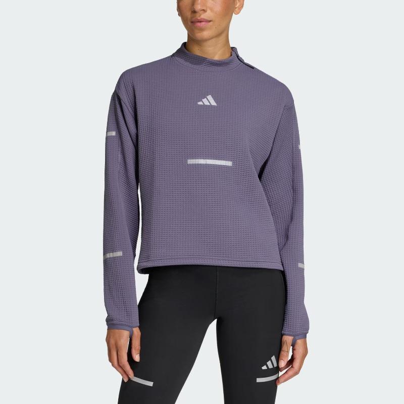 adidas Adi365 Running Crewneck Logo Reflective Moisture-Wicking Warm Running Waffle Sweatshirt Women Sweatshirt JP3844